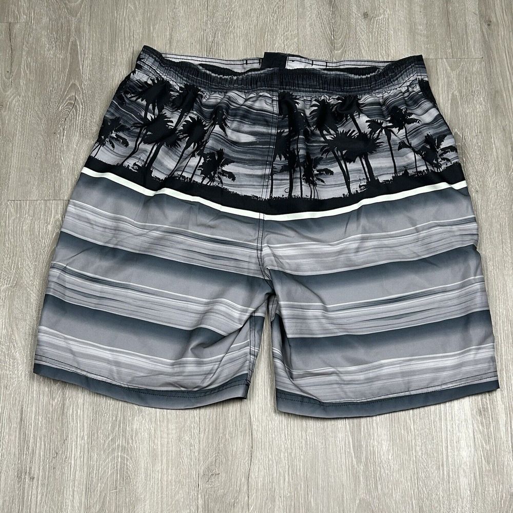 Speedo Mens 2XL Gray Black Tropical Swim Trunks Board Shorts Lined Palm Trees - Picture 5 of 8